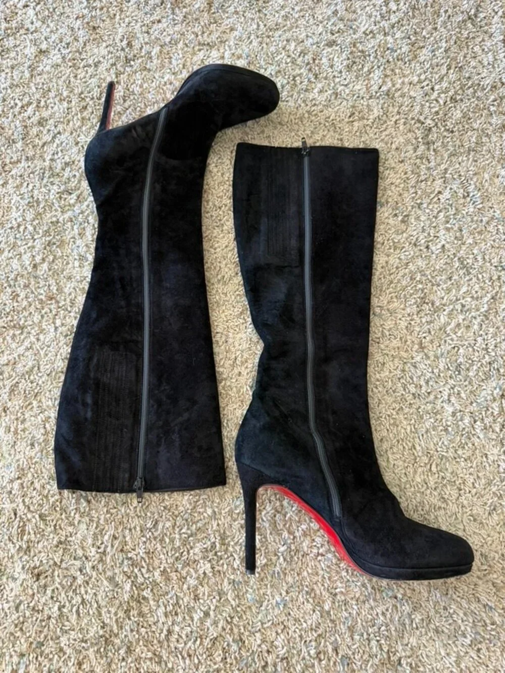 Christian Louboutin Botalili 120 Black Suede Knee-High Boots EU 41